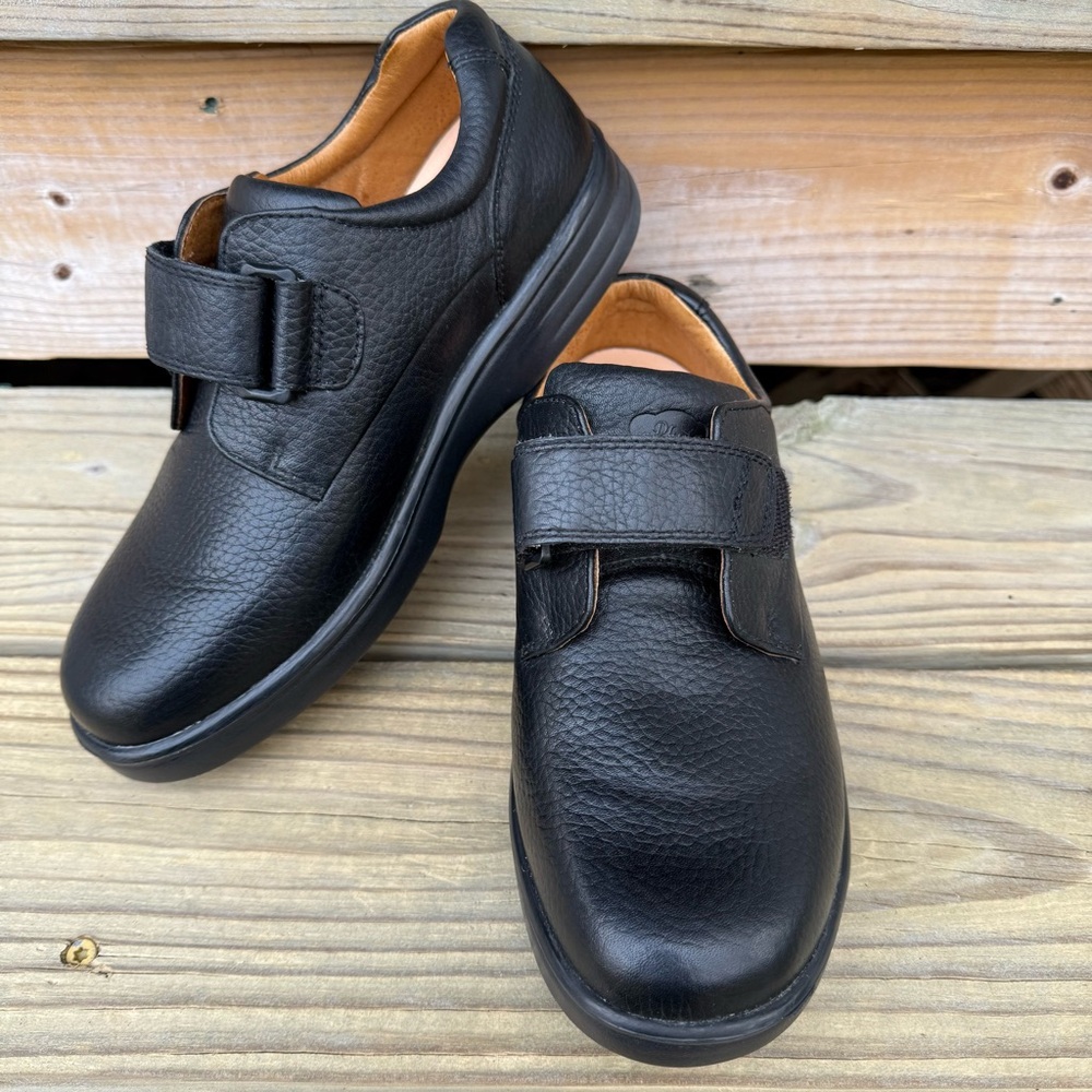 Dr Comfort Maggy Mary Jane Black Leather Shoes Hook Loop Orthotic Size 7.5 Wide
